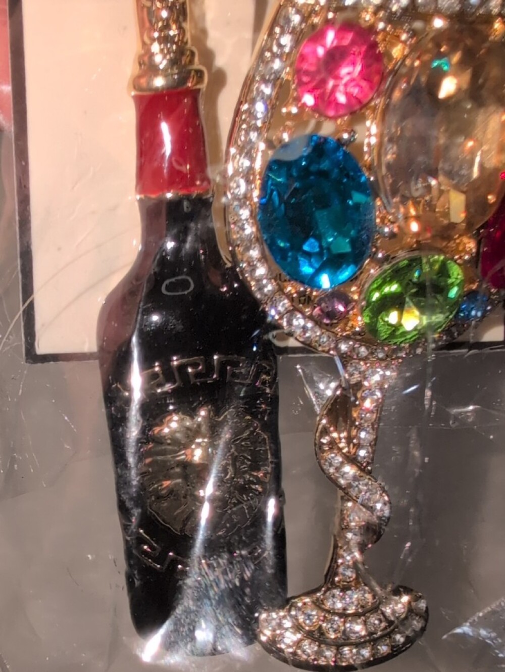 Vera by New York Jeweled Wine Bottle & Glass Pin - Multicolor Brooch - Picture 3 of 5
